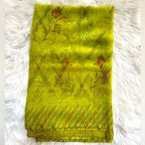 Lightweight Lime Green Floral Print Bright Chiffon Silk Material Indian Saree
